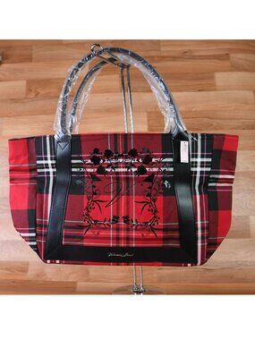 Victoria Secret Tote Bag Plaid‎ Red Black Logo Everyday Casual 19x12x6-NEW